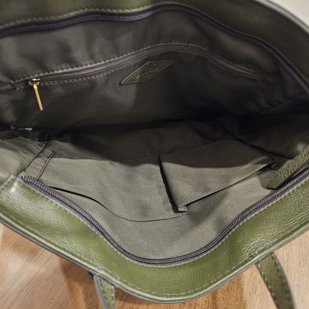 Fossil Leather Convertible Backpack Purse Tote Olive Green Suede Sides - Picture 7 of 8